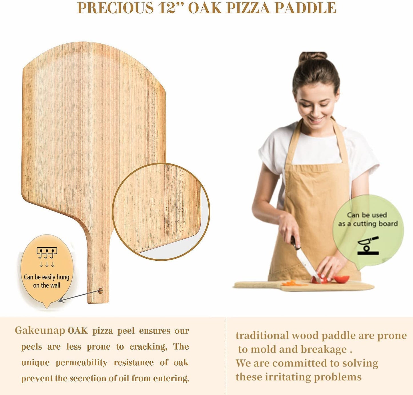 4 PCS Rectangle Pizza Stone Set, 15" Large Pizza Stone for Oven and Grill with Pizza Peel(OAK), Pizza Cutter & 10pcs Cooking Paper for Free