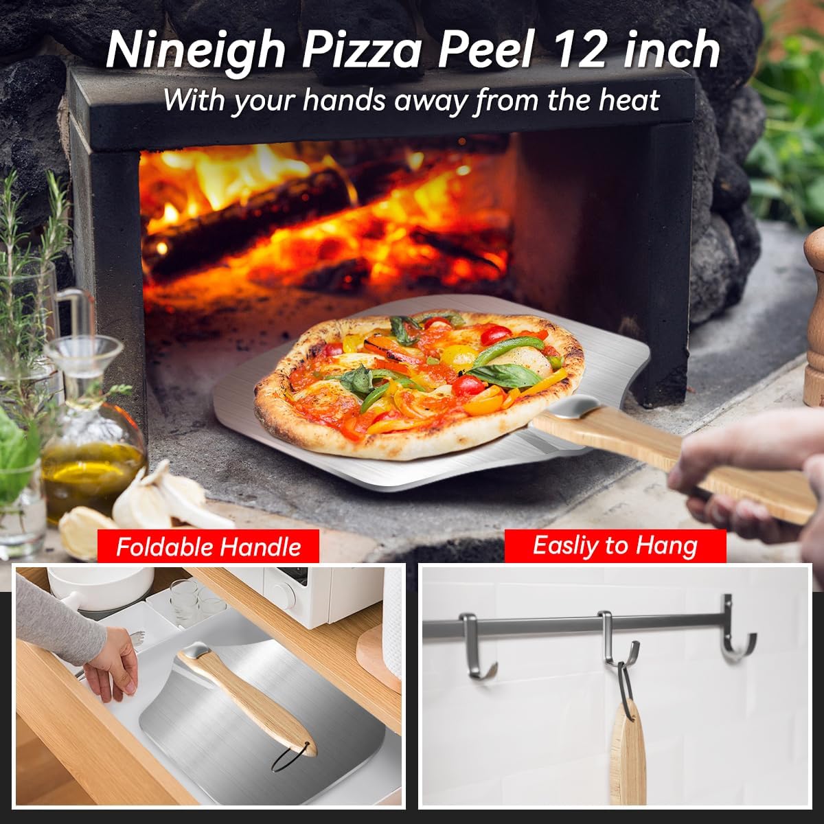 4 PCS Rectangle Pizza Stone Set, 20" Large Pizza Stone for Oven and Grill with Pizza Peel, Pizza Cutter & Brush, Baking Stone for Pizza, Bread,BBQ