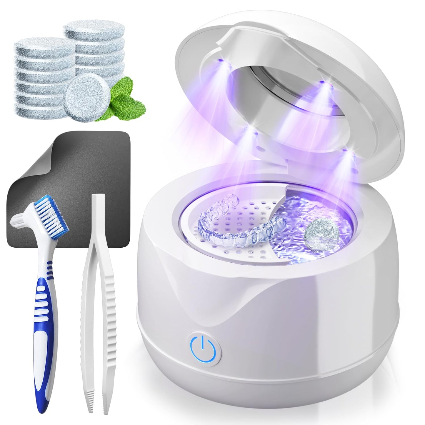 Ultrasonic Retainer Cleaner machine with Tablets and Brush Kit-UV Sonic Cleaner for Retainers Jewelry and All Dental Appliances
