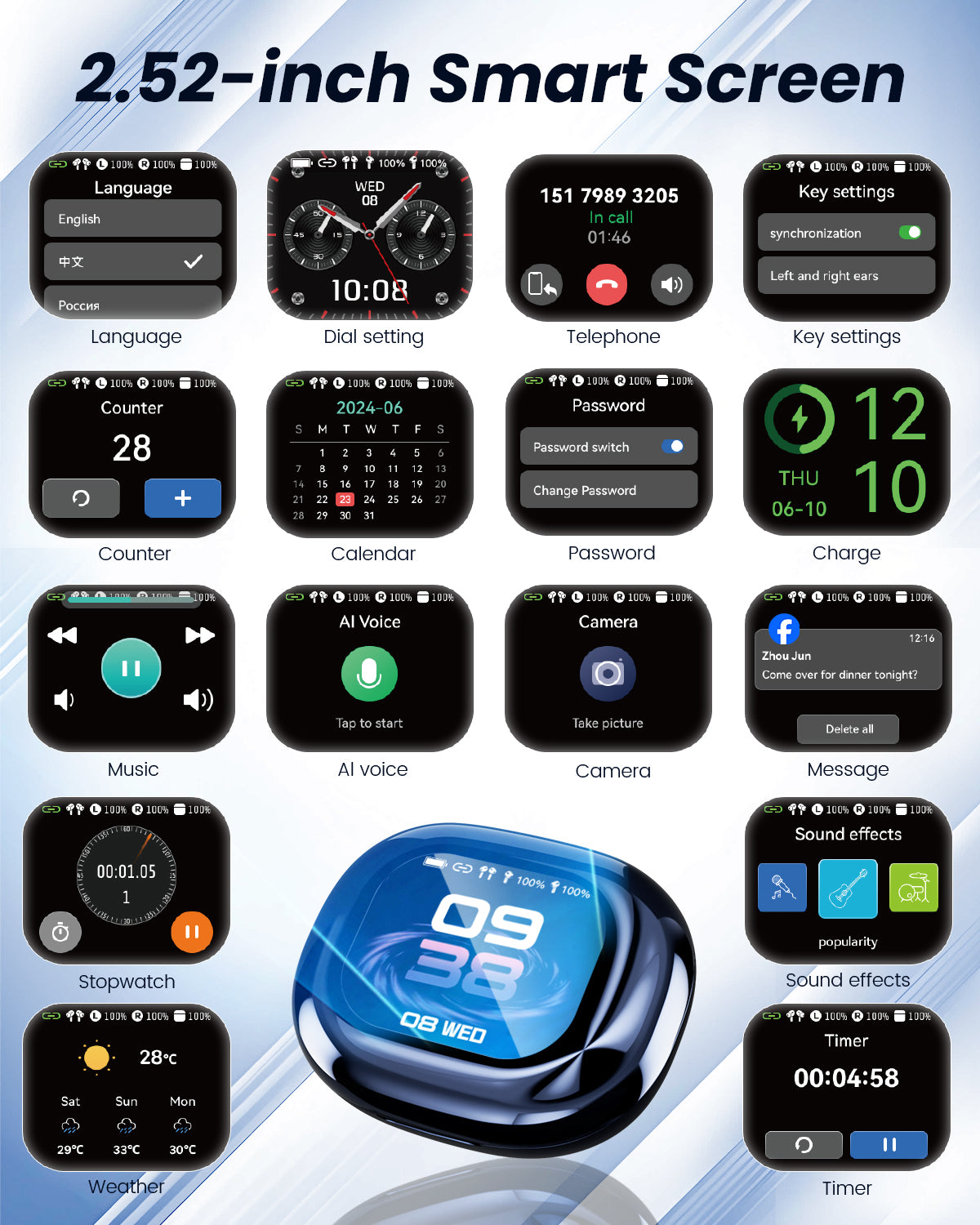 AI Language Translation Earbuds with LCD Touch Screen-Bluetooth 5.4 Real-Time Translator Headphones for 144 Languages, Fit for Travel Business Learning (APP Always Free use)