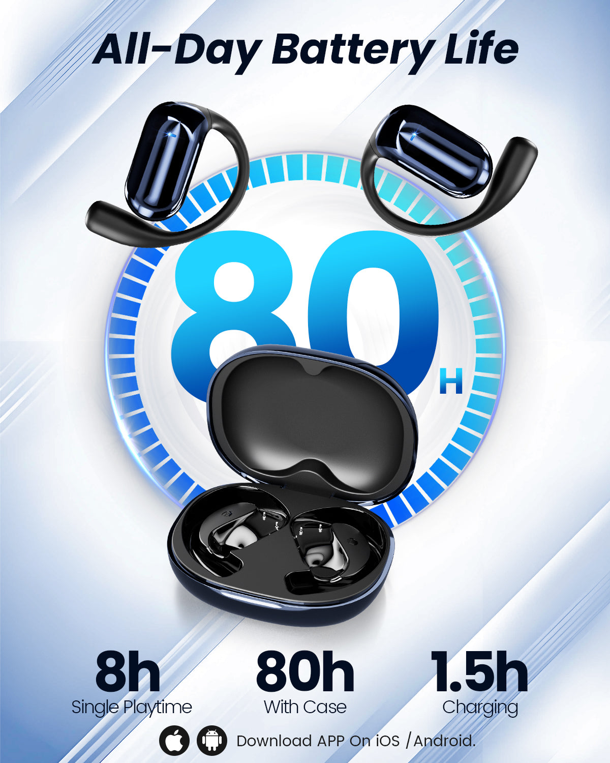 AI Language Translation Earbuds with LCD Touch Screen-Bluetooth 5.4 Real-Time Translator Headphones for 144 Languages, Fit for Travel Business Learning (APP Always Free use)