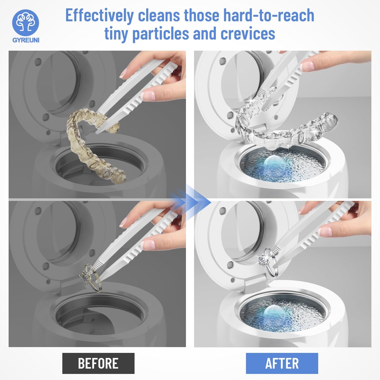 Ultrasonic Retainer Cleaner machine with Tablets and Brush Kit-UV Sonic Cleaner for Retainers Jewelry and All Dental Appliances