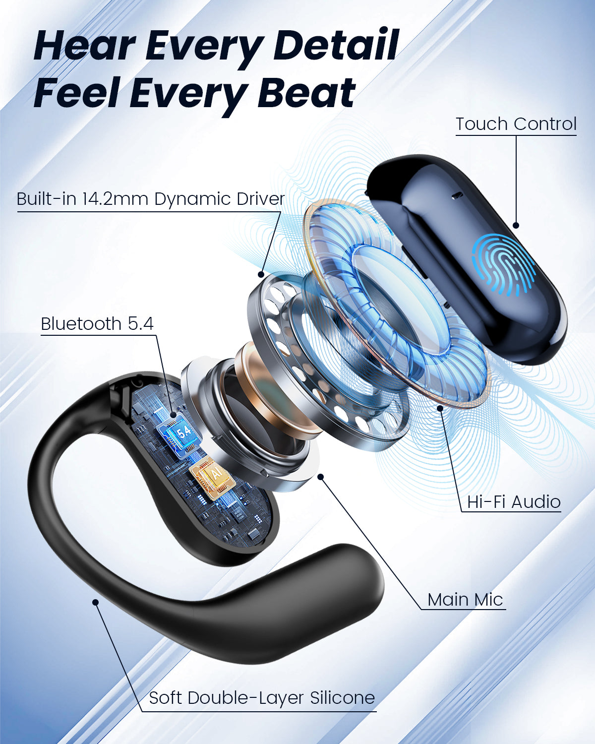 AI Language Translation Earbuds with LCD Touch Screen-Bluetooth 5.4 Real-Time Translator Headphones for 144 Languages, Fit for Travel Business Learning (APP Always Free use)