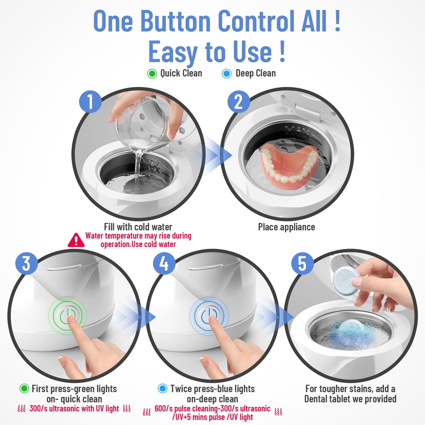 Ultrasonic Retainer Cleaner machine with Tablets and Brush Kit-UV Sonic Cleaner for Retainers Jewelry and All Dental Appliances