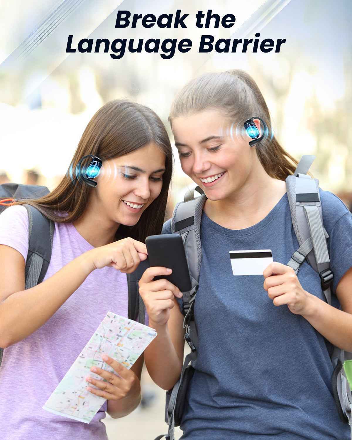 AI Language Translation Earbuds with LCD Touch Screen-Bluetooth 5.4 Real-Time Translator Headphones for 144 Languages, Fit for Travel Business Learning (APP Always Free use)